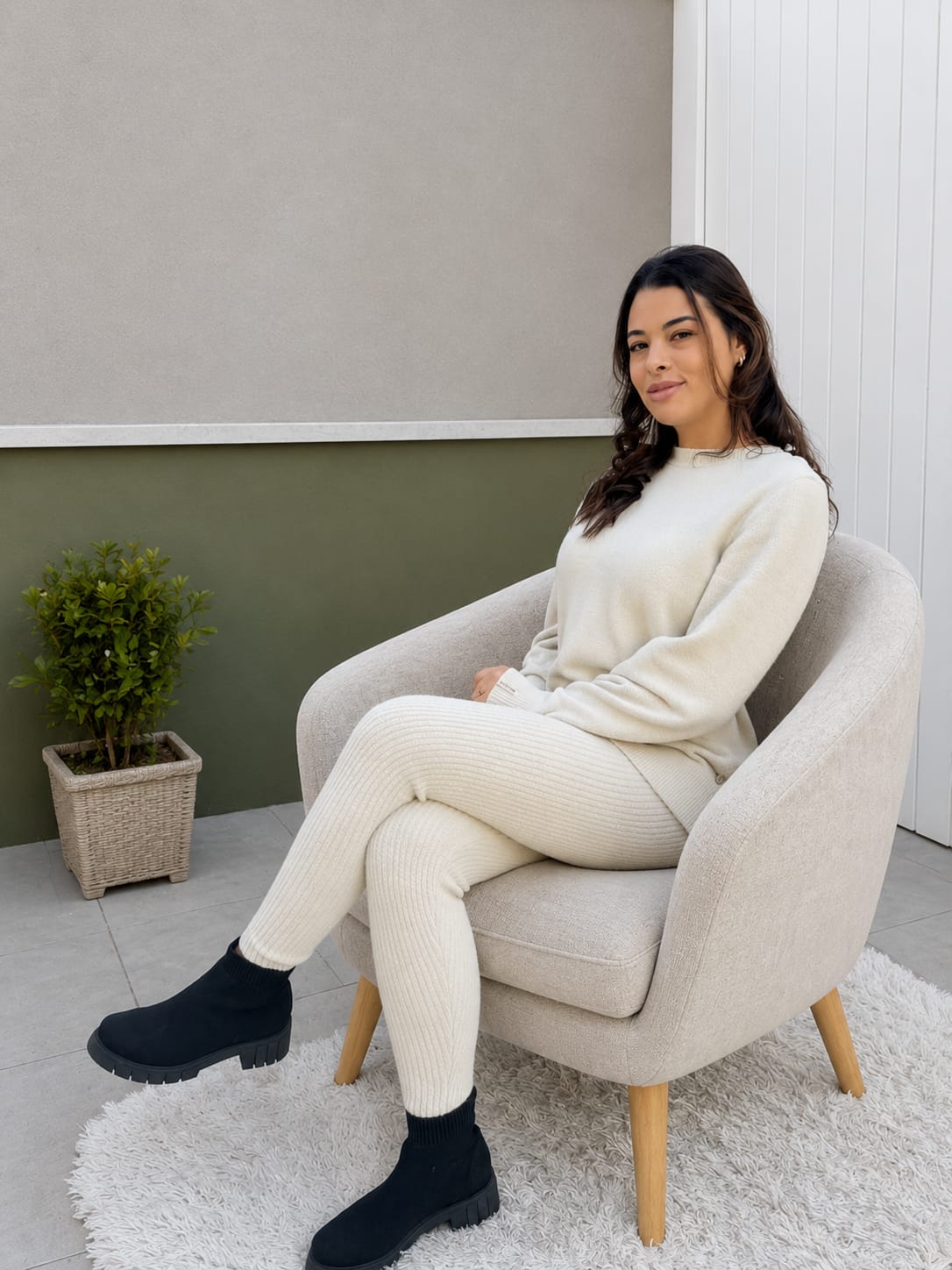 Fio pluma Blusa alongada e calça Biamar