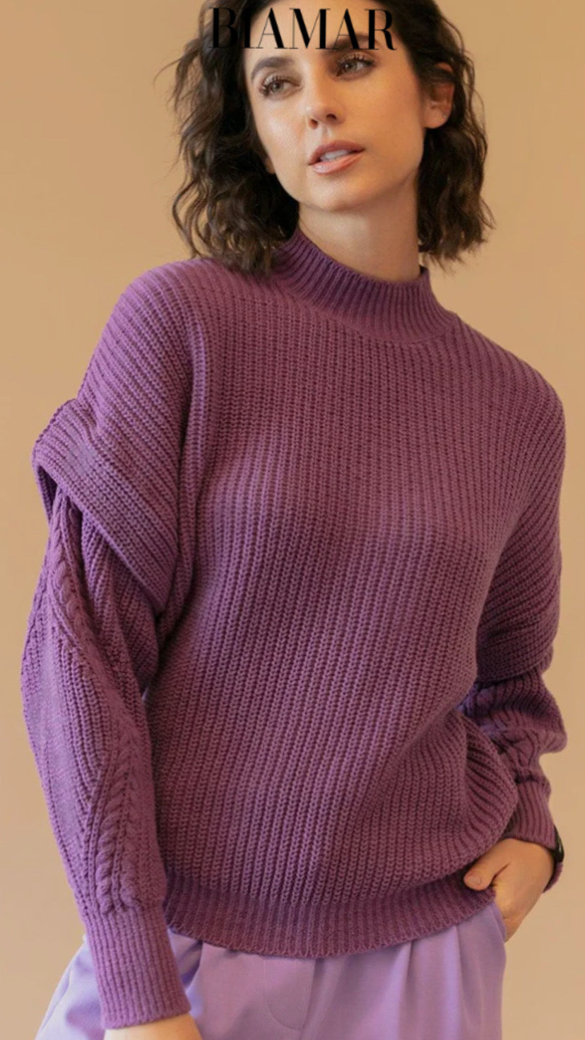 Blusa de Tricô Feminina Roxa Manga Longa | Delas House