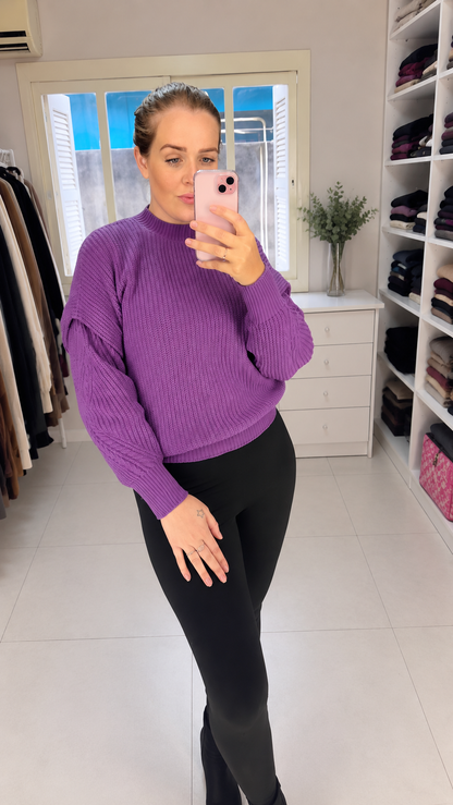 Blusa de Tricô Feminina Roxa Manga Longa | Delas House